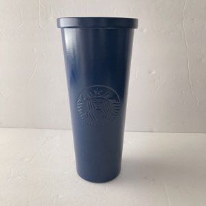 Starbucks Tumbler Matte Navy Blue 2016 Stainless Steel Cold Cup 24 oz HTF Dent